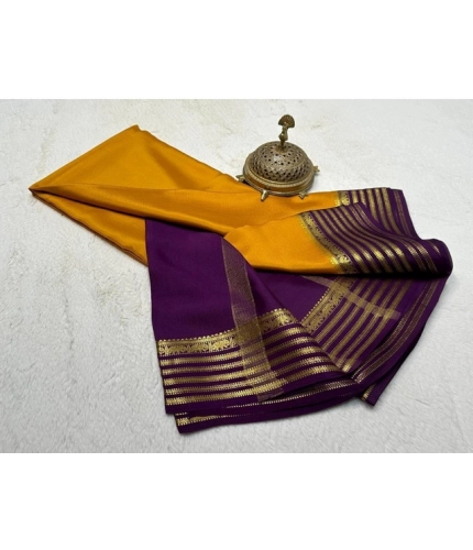 Generic Women's Crepe Chit Pallu Solid Saree With Unstitched Blouse 5.5Mtr (Gold)