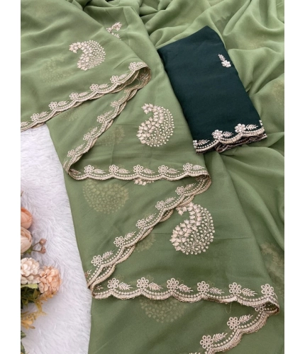 Generic Women's Digital Printed Georgette Saree With Unstitched Blouse (Pista, 5-6 Mtrs) Generic Women's Digital Printed Georgette Saree With Unstitched Blouse (Pista, 5-6 Mtrs)