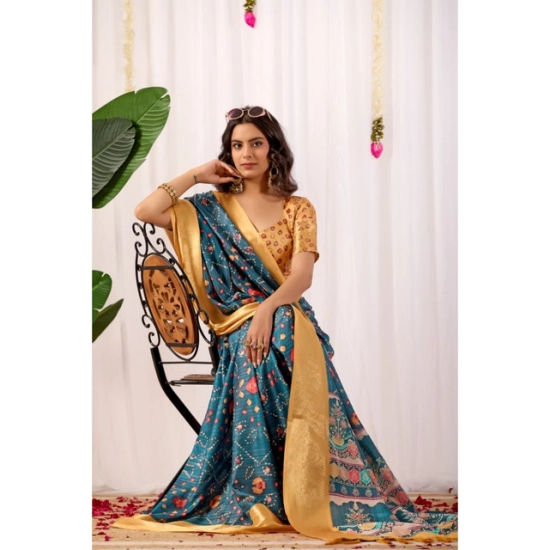 Generic Women's Faux_Banarasi Printed Saree With Unstitched Blouse 5.5Mtr (Teal)