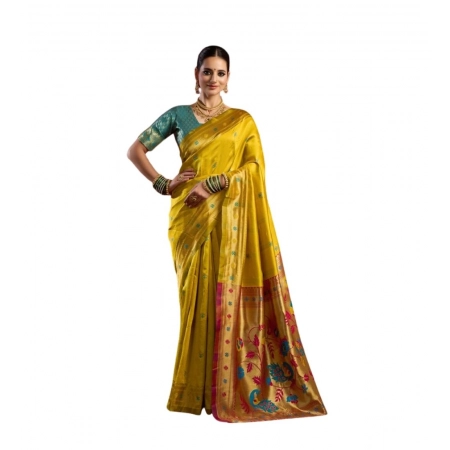 Generic Women's Silk Blend Woven Saree With Unstitched Blouse 5.5 Mtr (Mustard)