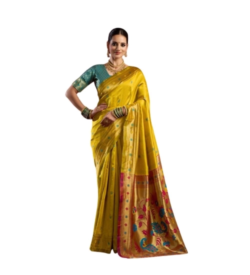 Generic Women's Silk Blend Woven Saree With Unstitched Blouse 5.5 Mtr (Mustard)