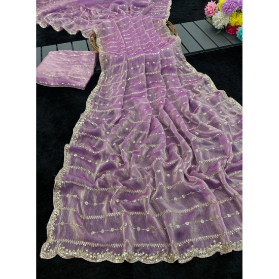 Generic Women's Slik Embellished Saree With Unstitched Blouse 5.5Mtr (Lavender)