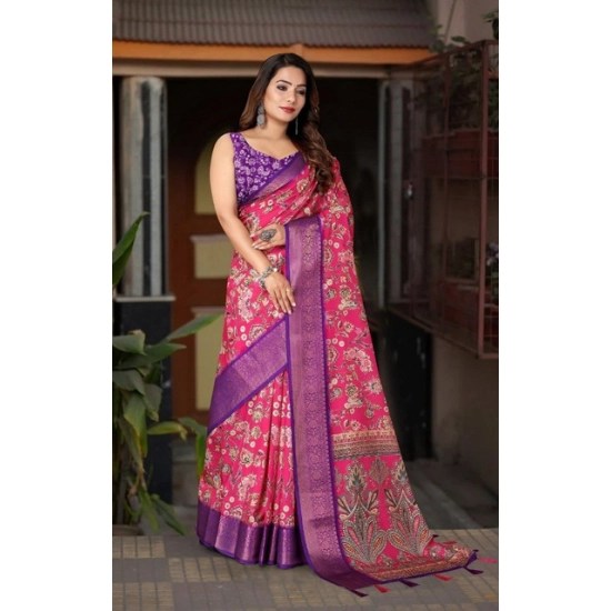 Generic Women's Cotton Silk Floral Printed Saree With Unstitched Blouse 5.5Mtr (Pink-Purple) Generic Women's Cotton Silk Floral Printed Saree With Unstitched Blouse 5.5Mtr (Pink-Purple)