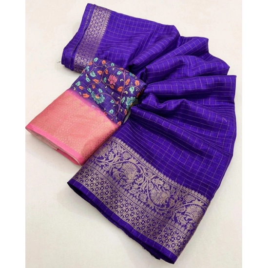 Generic Women's Cotton Blend Checkered Saree With Unstitched Blouse 5.5Mtr (Royal Blue) Generic Women's Cotton Blend Checkered Saree With Unstitched Blouse 5.5Mtr (Royal Blue)
