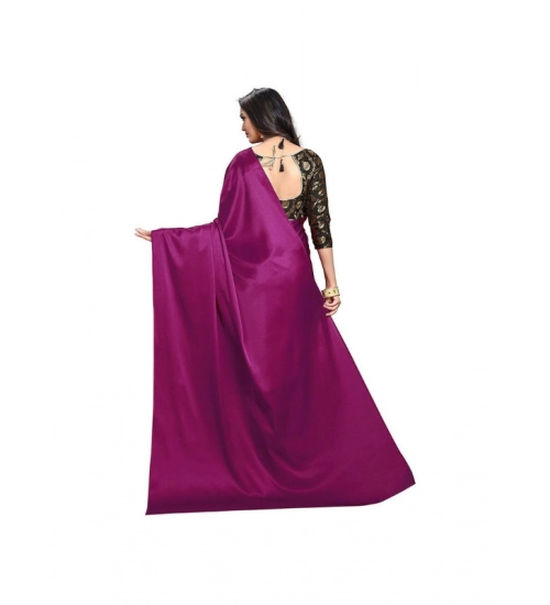 Generic Women's Satin Solid Saree With Unstitched Blouse 5.5Mtr (Wine)