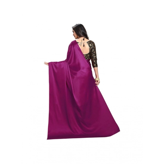 Generic Women's Satin Solid Saree With Unstitched Blouse 5.5Mtr (Wine)