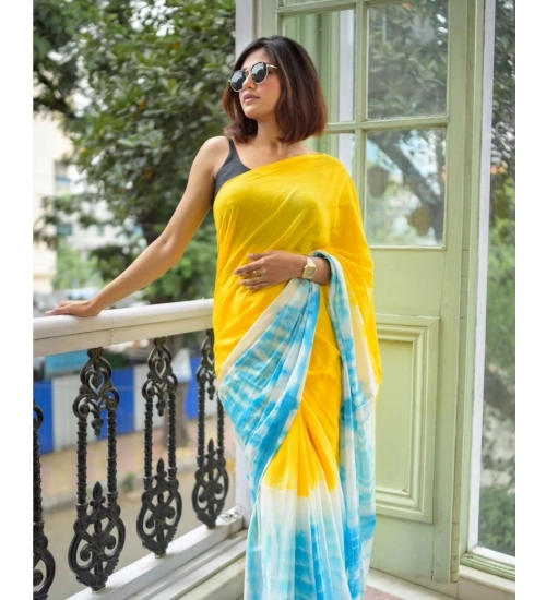 Generic Women's Linen Printed Saree With Unstitched Blouse 5.5Mtr (Multicolor)