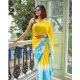 Generic Women's Linen Printed Saree With Unstitched Blouse 5.5Mtr (Multicolor)