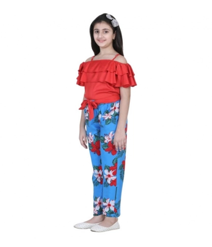 Generic Girl's Rayon Floral Short Sleeve Top and Trouser Set (Multicolor)