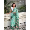 Generic Women's Linen Printed Saree With Unstitched Blouse 5.5Mtr (Green)