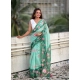 Generic Women's Linen Printed Saree With Unstitched Blouse 5.5Mtr (Green)