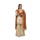 Generic Women's Silk Embroidered 3/4th Sleeve V-Neck Kurti With Sharara Pant and Dupatta Set (Cream &amp; Orange)