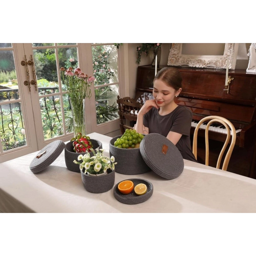 Generic Cotton 3 Pcs Set Roti Box Storage Basket With Lid (Gray) Generic Cotton 3 Pcs Set Roti Box Storage Basket With Lid (Gray)