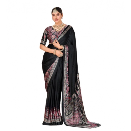Generic Women's Crepe Printed Saree With Unstitched Blouse 5.5Mtr (Black) Generic Women's Crepe Printed Saree With Unstitched Blouse 5.5Mtr (Black)