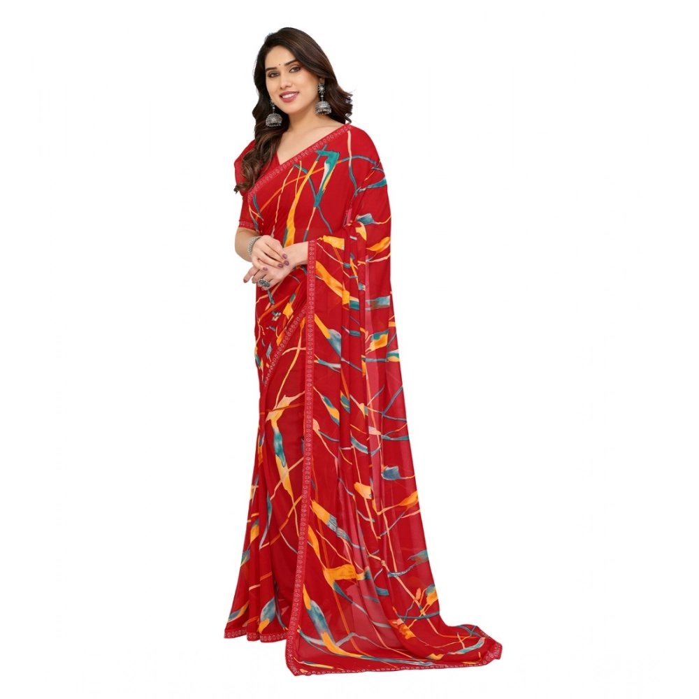 Generic Women's Georgette Printed Saree With Unstitched Blouse 5.5Mtr (Red) Generic Women's Georgette Printed Saree With Unstitched Blouse 5.5Mtr (Red)