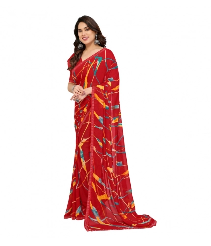Generic Women's Georgette Printed Saree With Unstitched Blouse 5.5Mtr (Red)
