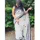 Generic Women's Linen Printed Saree With Unstitched Blouse 5.5Mtr (White)