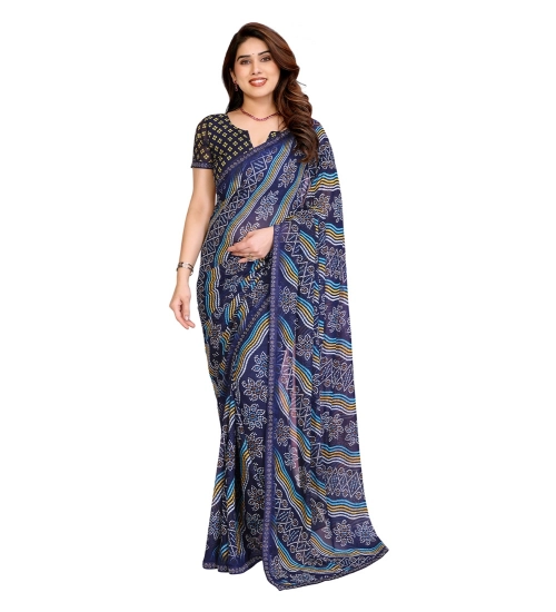 Generic Women's Georgette Printed Saree With Unstitched Blouse 5.5Mtr (Blue)