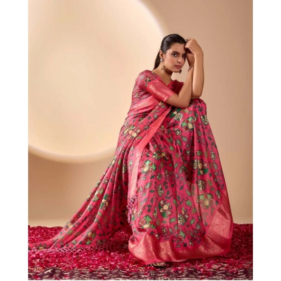 Generic Women's Faux_Banarasi_Silk Printed Saree With Unstitched Blouse 5.5Mtr (Pink) Generic Women's Faux_Banarasi_Silk Printed Saree With Unstitched Blouse 5.5Mtr (Pink)