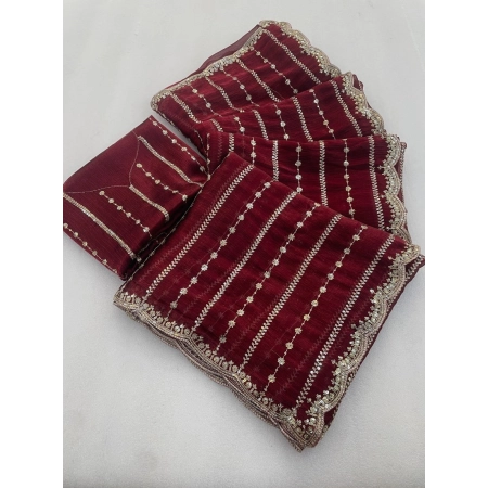 Generic Women's Slik Embellished Saree With Unstitched Blouse 5.5Mtr (Maroon)