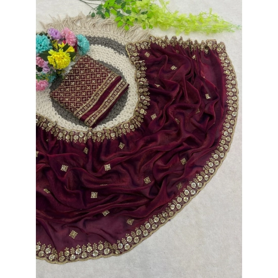 Generic Women's Satin Embellished Saree With Unstitched Blouse 5.5Mtr (Maroon) Generic Women's Satin Embellished Saree With Unstitched Blouse 5.5Mtr (Maroon)