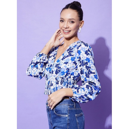 Generic Women's Polyester Floral Long Sleeves Top (Blue) Generic Women's Polyester Floral Long Sleeves Top (Blue)