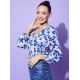 Generic Women's Polyester Floral Long Sleeves Top (Blue) Generic Women's Polyester Floral Long Sleeves Top (Blue)