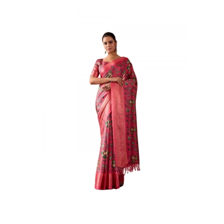Generic Women's Faux_Banarasi_Silk Printed Saree With Unstitched Blouse 5.5Mtr (Pink)