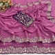 Generic Women's Star Georgette Embroidered Saree With Unstitched Blouse 5.5Mtr (Pink)