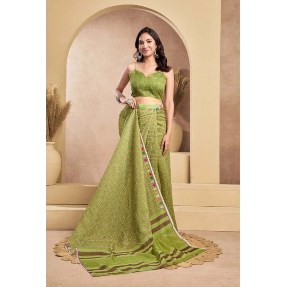 Generic Women's Faux_Linen Printed Ready-to-Wear Saree With Unstitched Blouse 5.5 Mtr (Olive) Generic Women's Faux_Linen Printed Ready-to-Wear Saree With Unstitched Blouse 5.5 Mtr (Olive)