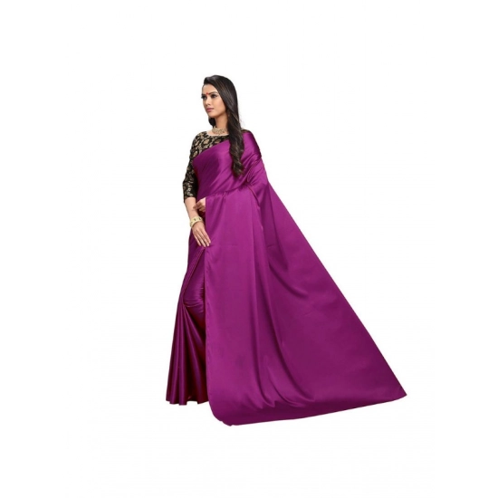 Generic Women's Satin Solid Saree With Unstitched Blouse 5.5Mtr (Wine)