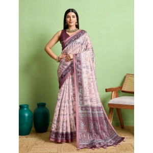 Generic Women's Silk Blend Printed Saree With Unstitched Blouse 5.5Mtr (Grey)