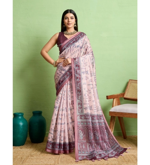 Generic Women's Silk Blend Printed Saree With Unstitched Blouse 5.5Mtr (Grey)