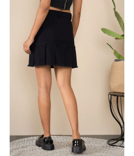 Generic Women's Denim Washed Buttoned Skirt (Black)