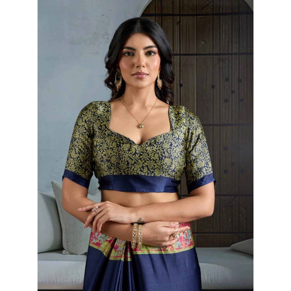 Generic Women's Satin Crepe Printed Saree With Unstitched Blouse 5.5Mtr (Navy Blue) Generic Women's Satin Crepe Printed Saree With Unstitched Blouse 5.5Mtr (Navy Blue)