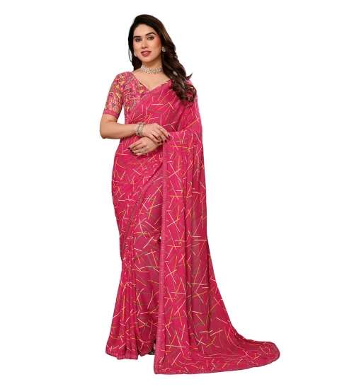 Generic Women's Georgette Printed Saree With Unstitched Blouse 5.5Mtr (Red)