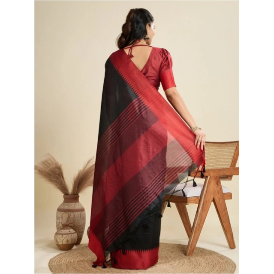 Generic Women's Raw_Silk Woven Saree With Unstitched Blouse 5.5Mtr (Black)