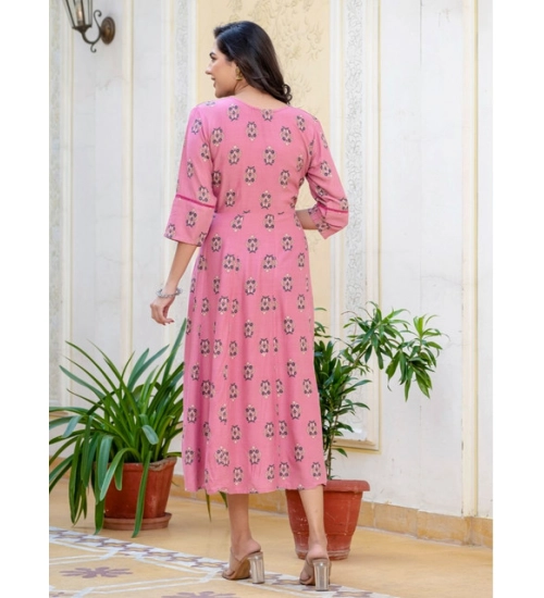 Generic Women's Rayon  Print With Embroidery Work A-Line Kurti (Wine)