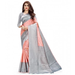 Generic Women's Soft Litchi Silk Jacquard Work Saree With Unstitched Blouse 5.5Mtr (Orange)