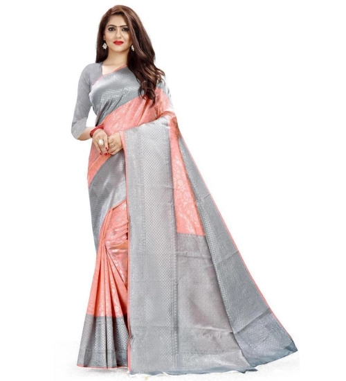 Generic Women's Soft Litchi Silk Jacquard Work Saree With Unstitched Blouse 5.5Mtr (Orange)