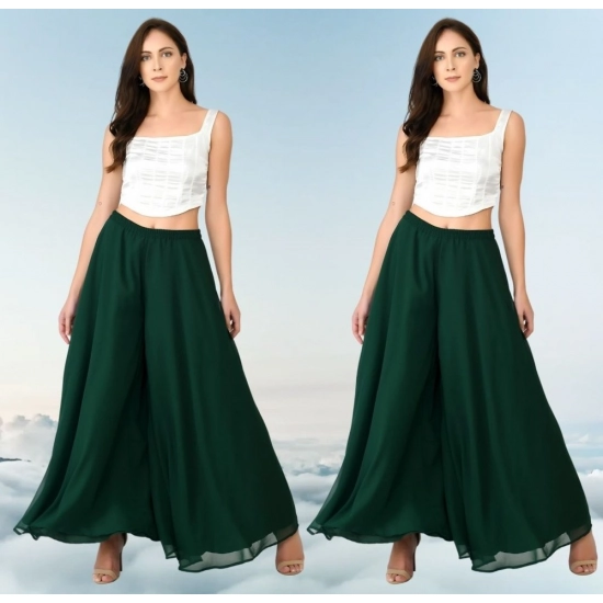 Generic Women's Pack of 2 Georgette Solid High Rise Wide Leg Flared Palazzos with Elastic Waist (Bottle Green) Generic Women's Pack of 2 Georgette Solid High Rise Wide Leg Flared Palazzos with Elastic Waist (Bottle Green)