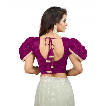 Generic Women's Jimmy Solid V Neck Puff Sleeve Readymade Blouse (Purple 38 , Alterable up to 42)-PID65843