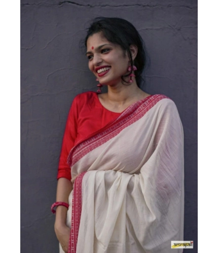 Generic Women's Soft Lilan Printed Saree With Unstitched Blouse 5.5Mtr (White)