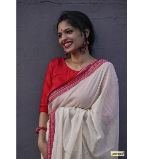 Generic Women's Soft Lilan Printed Saree With Unstitched Blouse 5.5Mtr (White)