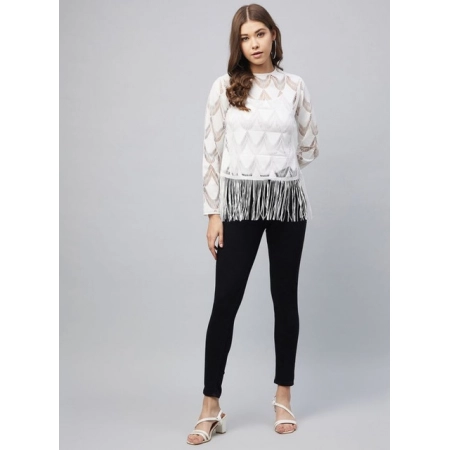 Generic Women's Lace Self Design Short Sleeve Top (White) Generic Women's Lace Self Design Short Sleeve Top (White)