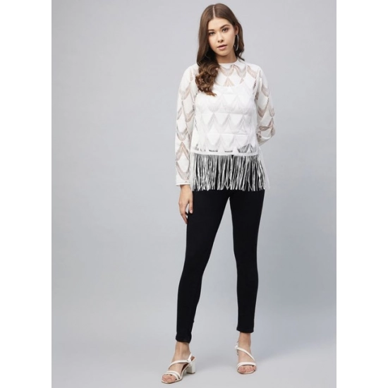 Generic Women's Lace Self Design Short Sleeve Top (White) Generic Women's Lace Self Design Short Sleeve Top (White)