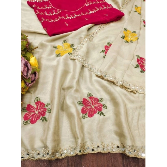 Generic Women's Georgette Embellished Saree With Unstitched Blouse 5.5Mtr (Cream) Generic Women's Georgette Embellished Saree With Unstitched Blouse 5.5Mtr (Cream)