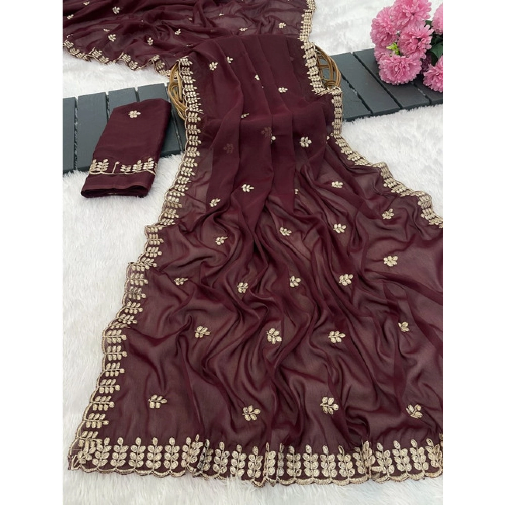 Generic Women's Georgette Embroidered Saree With Unstitched Blouse 5.5Mtr (Maroon) Generic Women's Georgette Embroidered Saree With Unstitched Blouse 5.5Mtr (Maroon)