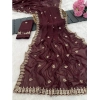 Generic Women's Georgette Embroidered Saree With Unstitched Blouse 5.5Mtr (Maroon)