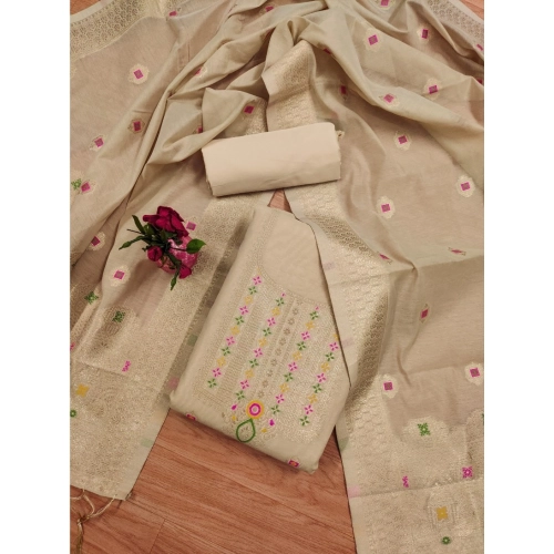 Women's Banarasi Silk Printed Unstitched Salwar Suit Material With Dupatta (Cream, 3Mtrs) Women's Banarasi Silk Printed Unstitched Salwar Suit Material With Dupatta (Cream, 3Mtrs)